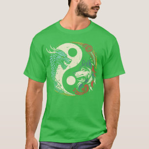 Draak Wolf Yin Yang Chinese Mythische Zen Mannen V T-shirt