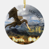 Draak Wyvern Vuur Ademend Fantasie Keramisch Ornament (Voorkant)