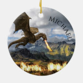 Draak Wyvern Vuur Ademend Fantasie Keramisch Ornament (Achterkant)