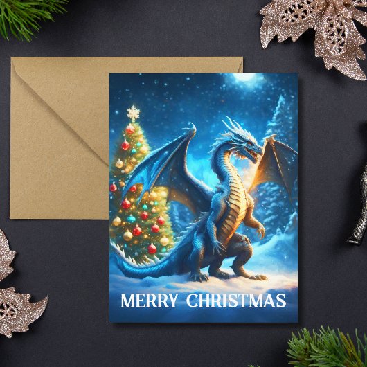 Draak zegt vrolijk kerstfeest kaart