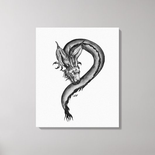 Draak zwart en wit ontwerp canvas afdruk (Voorkant)