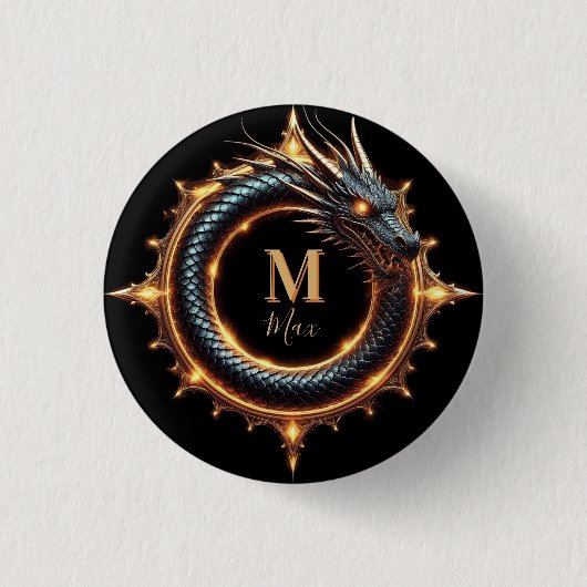 🐉 Draakfantasie Symbool met Aangepaste Naam voor Ronde Button 3,2 Cm (Voorkant)