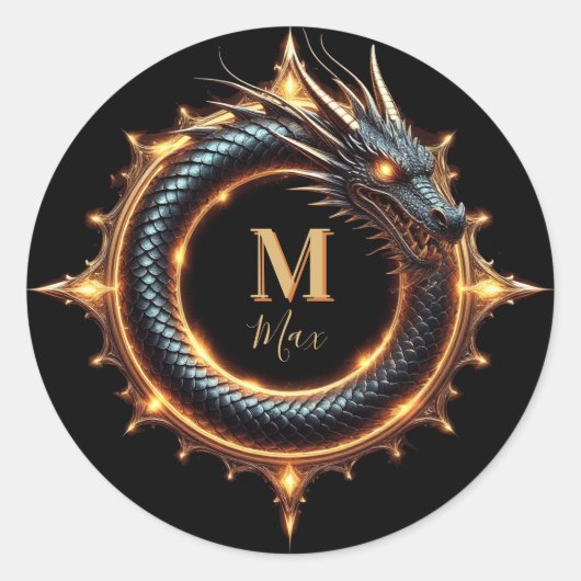 🐉 Draakfantasie Symbool met Aangepaste Naam Voor Ronde Sticker (Voorkant)