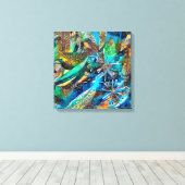Dracaena Abstracte Calm Blue uitgerekt canvas prin (Insitu (Houten vloer))