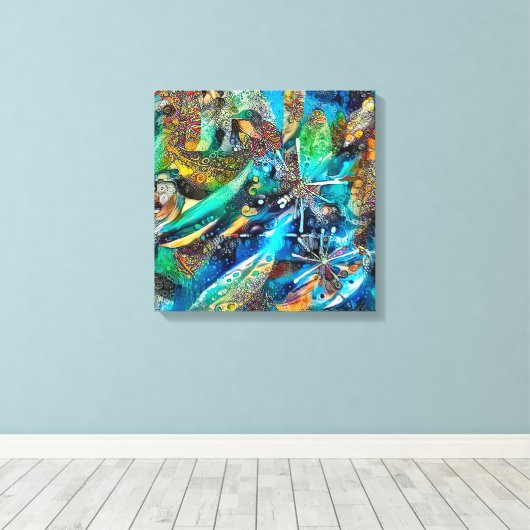 Dracaena Abstracte Calm Blue uitgerekt canvas prin Afdruk (Insitu (Houten vloer))