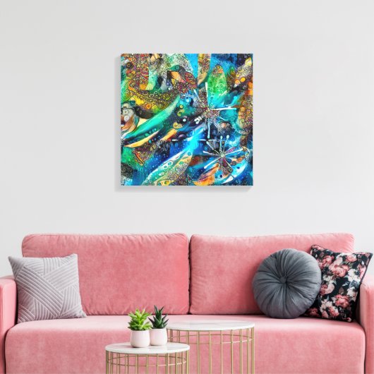 Dracaena Abstracte Calm Blue uitgerekt canvas prin Afdruk (Insitu (Woonkamer))