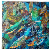 Dracaena Abstracte Kalme Blauw Groene keramische t Tegeltje (Voorkant)