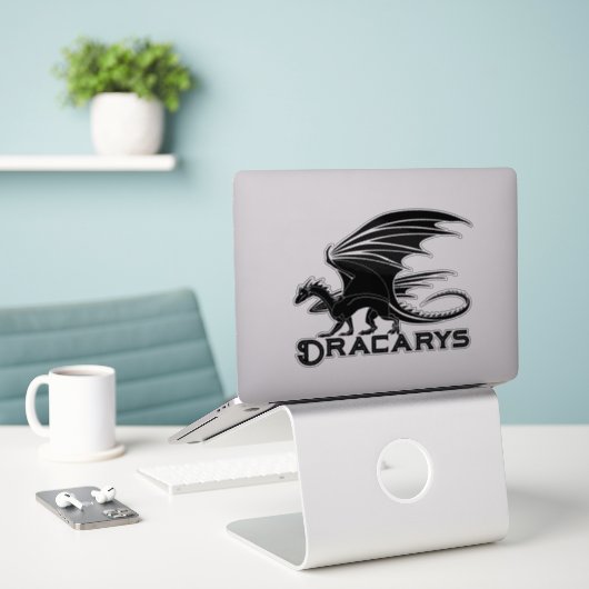 Dracarys Zwarte Draak Silhouet Sticker (Laptop op bureau)