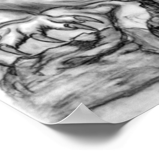 Drache am Fels schwarz-weiß-ontwerp Poster (Hoek)