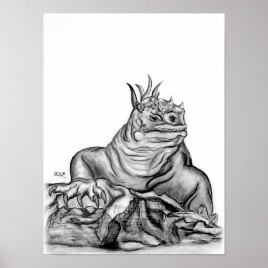 Drache am Fels schwarz-weiß-ontwerp Poster (Voorkant)