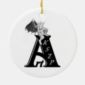 Drache schwarz weiss Zeichnung Keramisch Ornament (Achterkant)