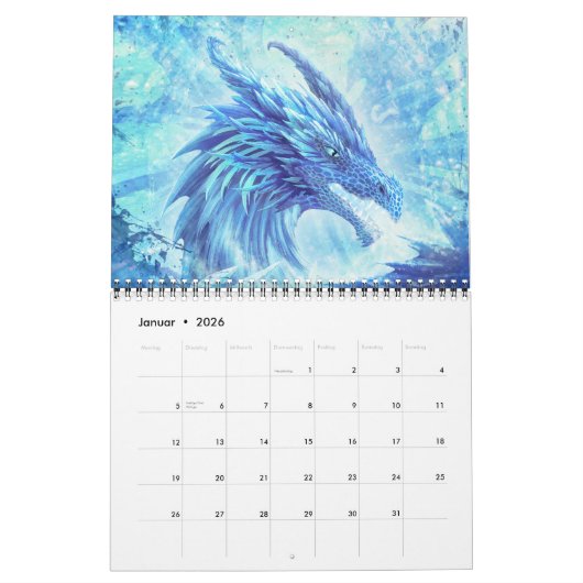 Drachen Kalender, Dragon Calendar, (28cm x 22cm) Kalender (Jan 2026)