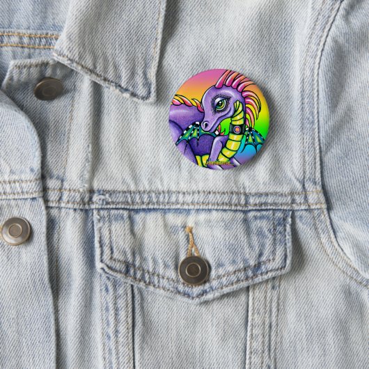 "Draco" Cute Baby Rainbow Dragon Pinback Button (In situ)