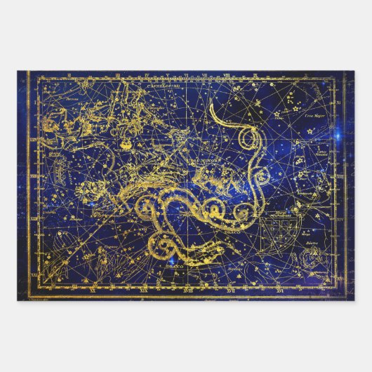 Draco Gold Celestial Constellation Inpakpapier Vel (Voorkant)
