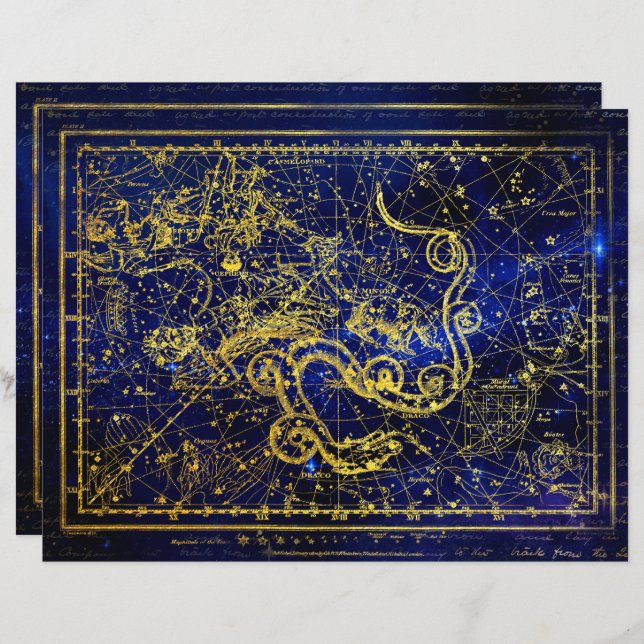 Draco Gold Constellation Scrapbook Paper (Voorkant / Achterkant)