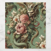 Drac's Finery - Gothic Dragon Bloemen Kussen Wijn Etiket (Enkel label)