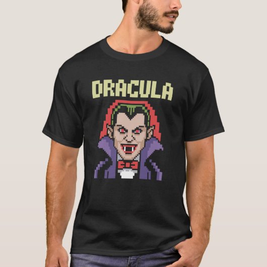 Dracula 16-Bit Retro Horror Pixel Arcade Kunst T-shirt (Voorkant)