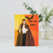 Dracula Art Halloween Party Zwart Sinaasappel Glow Briefkaart (Staand voorkant)