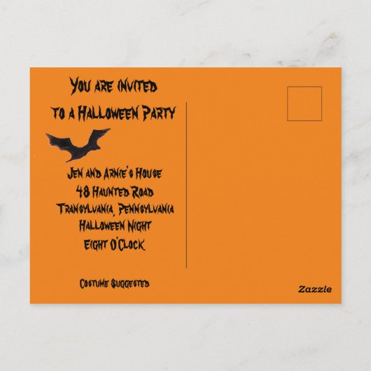 Dracula Art Halloween Party Zwart Sinaasappel Glow Briefkaart (Achterkant)
