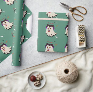 Dracula Boo Pattern Bay Leaf Wrapping Paper Cadeaupapier