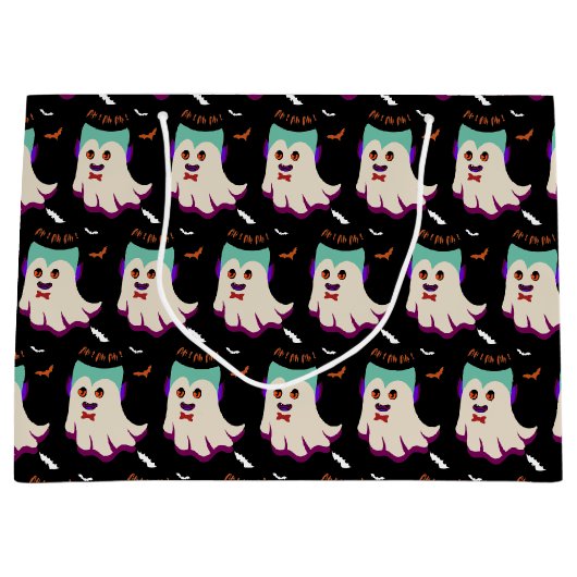 Dracula Boo Pattern Black Large Gift Bag Groot Cadeauzakje (Voorkant)