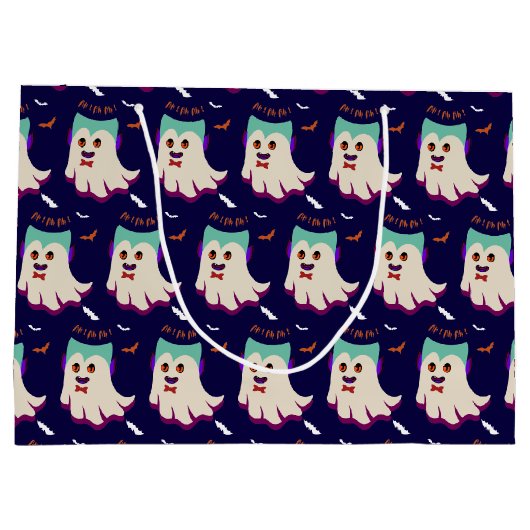 Dracula Boo Pattern Black Large Gift Bag Groot Cadeauzakje (Achterkant)