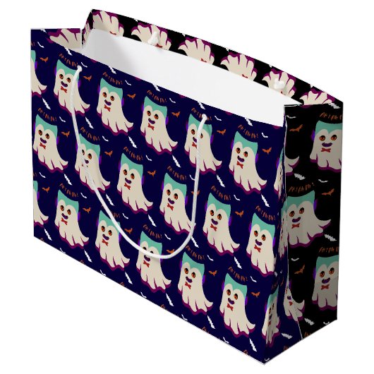 Dracula Boo Pattern Black Large Gift Bag Groot Cadeauzakje (Achterkant Gekanteld)