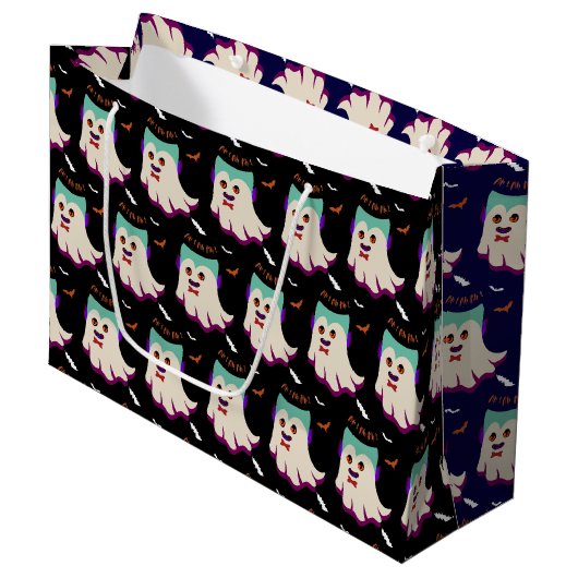 Dracula Boo Pattern Black Large Gift Bag Groot Cadeauzakje (Voorkant Gekanteld)