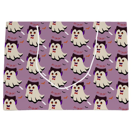 Dracula Boo Pattern Lavender Large Gift Bag Groot Cadeauzakje (Voorkant)