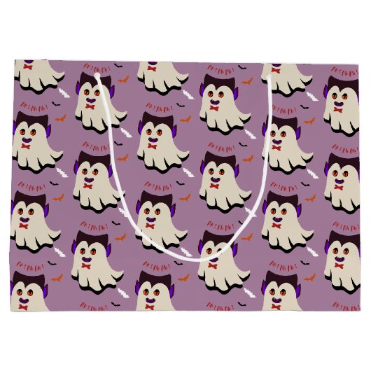 Dracula Boo Pattern Lavender Large Gift Bag Groot Cadeauzakje (Achterkant)