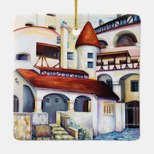 Dracula Castle Interior Courtyard Waterverf Keramisch Ornament (Achterkant)