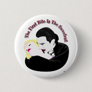 Dracula, de eerste biet is de liefste. ronde button 5,7 cm