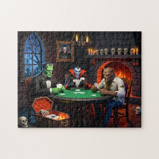 Dracula en Frankenstein Halloween Monster Poker Legpuzzel (Horizontaal)