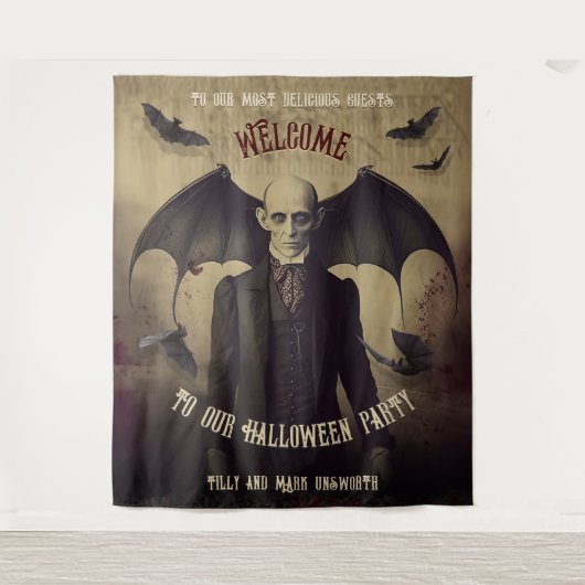 Dracula Halloween foto stand achtergrond Wandkleed (Voorkant)