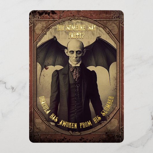  Dracula Halloween Party Gold Folie Feestdagenkaart (Voorkant)