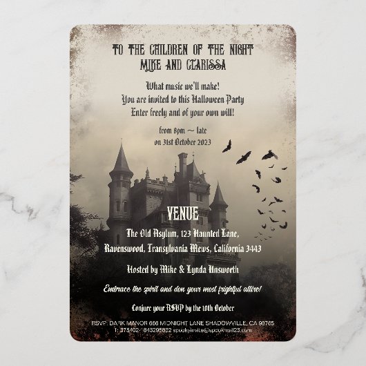  Dracula Halloween Party Gold Folie Feestdagenkaart (Achterkant)