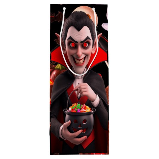 Dracula houdt van Snoep Spooky Halloween Wijn Cadeautas (Achterkant)