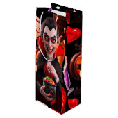 Dracula houdt van Snoep Spooky Halloween Wijn Cadeautas (Voorkant Gekanteld)