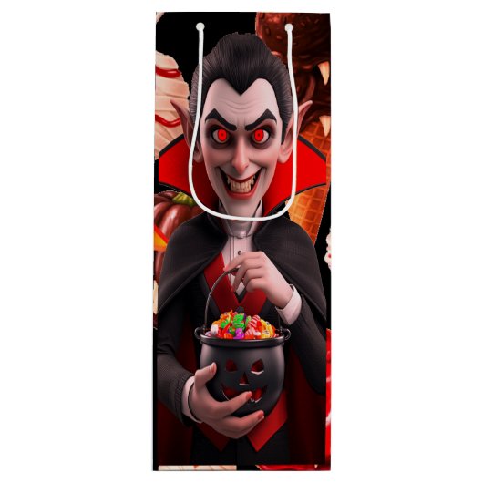 Dracula houdt van Snoep Spooky Halloween Wijn Cadeautas (Voorkant)