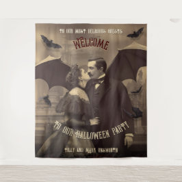 Dracula Kissing Halloween Foto Booth Achtergrond Wandkleed