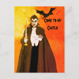 Dracula Kunst Halloween Feest Zwart Oranje Gloed Briefkaart
