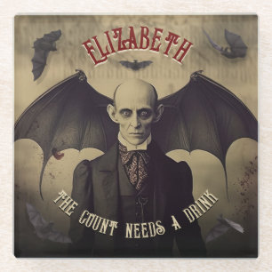  Dracula met vleermuizen Halloween Glazen Onderzetter