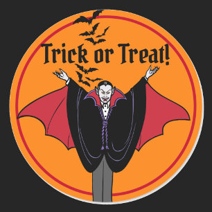 Dracula Red Cape Bats Halloween Ronde Sticker