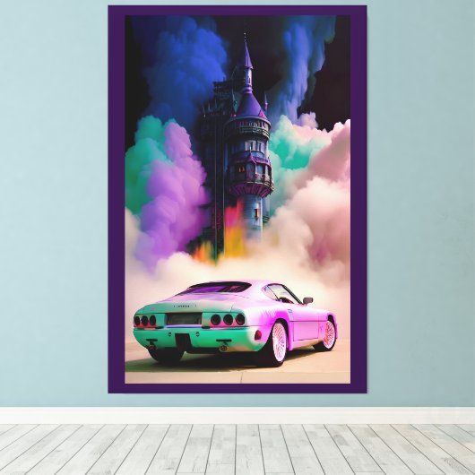 Dracula rijdt in een sportwagen - Ken Gage Art Canvas Afdruk (Insitu (Houten vloer))