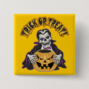 Dracula Skull Vierkante Button 5,1 Cm