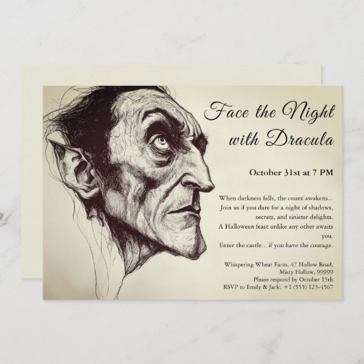 Dracula Vampire Halloween Uitnodiging (Voorkant / Achterkant)