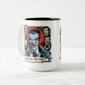 Dracula Vampire Retro Horror Comic Graphic Tweekleurige Koffiemok (Voorkant links)