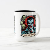 Dracula Vampire Retro Horror Comic Graphic Tweekleurige Koffiemok (Voorkant rechts)