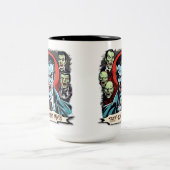 Dracula Vampire Retro Horror Comic Graphic Tweekleurige Koffiemok (Center)