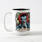 Dracula Vampire Retro Horror Comic Graphic Tweekleurige Koffiemok (Links)